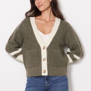 Evereve Design‎ History Size XS Sage Green and Cream Button Up Cardigan Sweater
